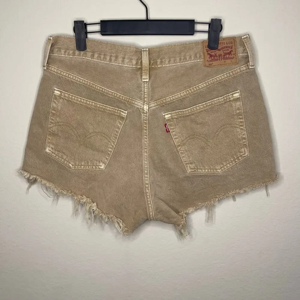 Levi’s 501 Denim Shorts High Rise Cutoff Women’s Tan Button Fly - Size 31 - Picture 3 of 5